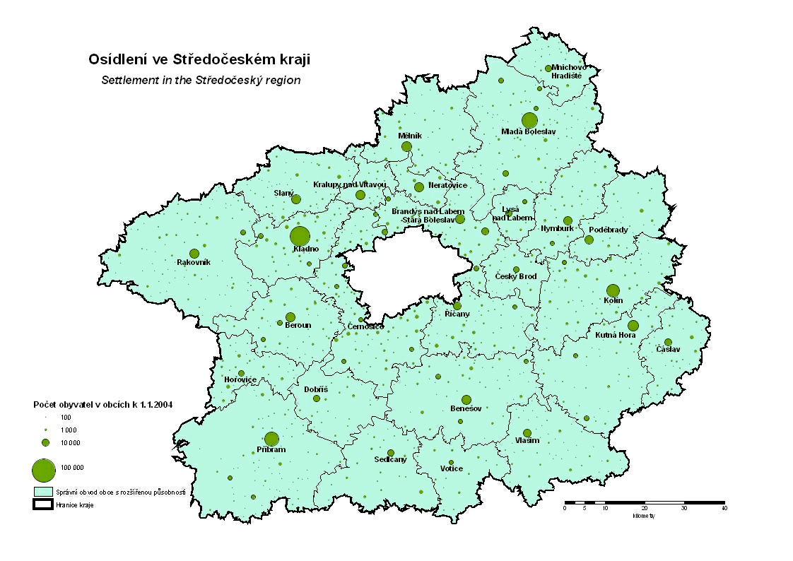 Osídlení středočeského kraje - mapa